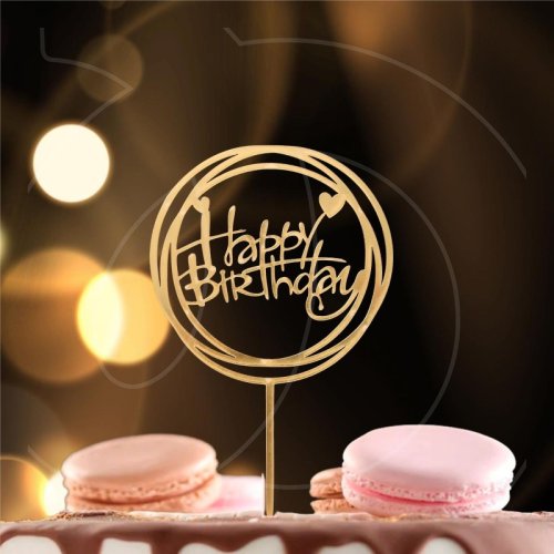 Топпер декоративный акриловый "Happy Birthday. Рамка" Золотой 3960647, Топ-39, 7003915