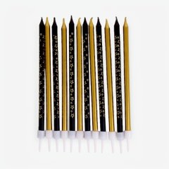 Свечи декоративные "Чёрно-золотые со звёздами" 12,5 см 12 шт 10603389